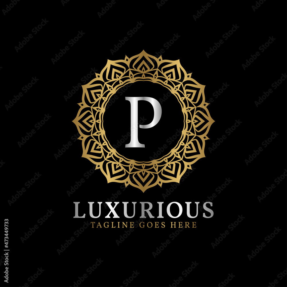letter P luxurious decorative flower mandala art initials vector logo design for wedding, spa, hotel, beauty care letter P luxurious decorative flower mandala art initials vector logo design for wedding, spa, hotel, beauty care