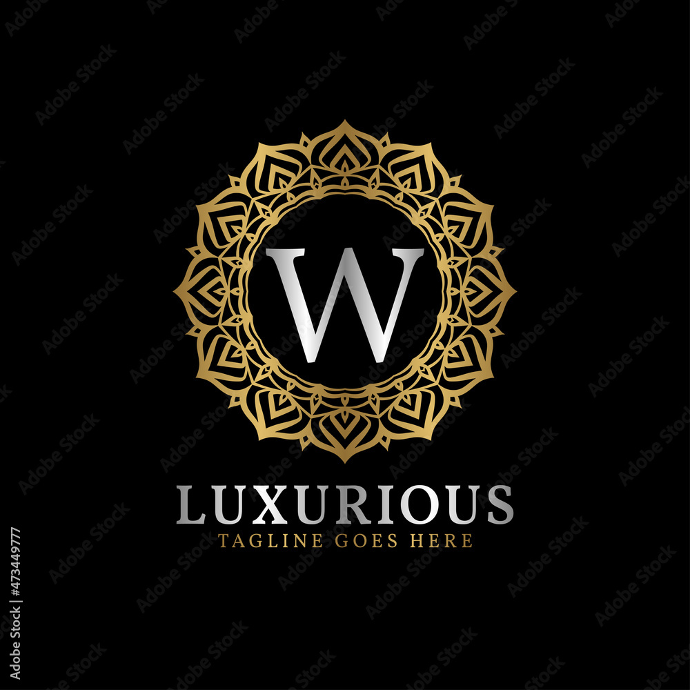 letter W luxurious decorative flower mandala art initials vector logo design for wedding, spa, hotel, beauty care