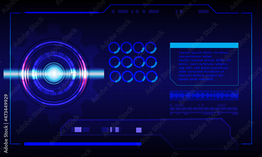 Futuristic abstract technology background. Icon symbol circuit. Vector and illustration. Sci-fi futuristic HUD lock dashboard display virtual reality technology screen background.