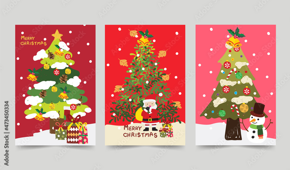 Naklejka premium christmas hand drawn art design cards collection 04