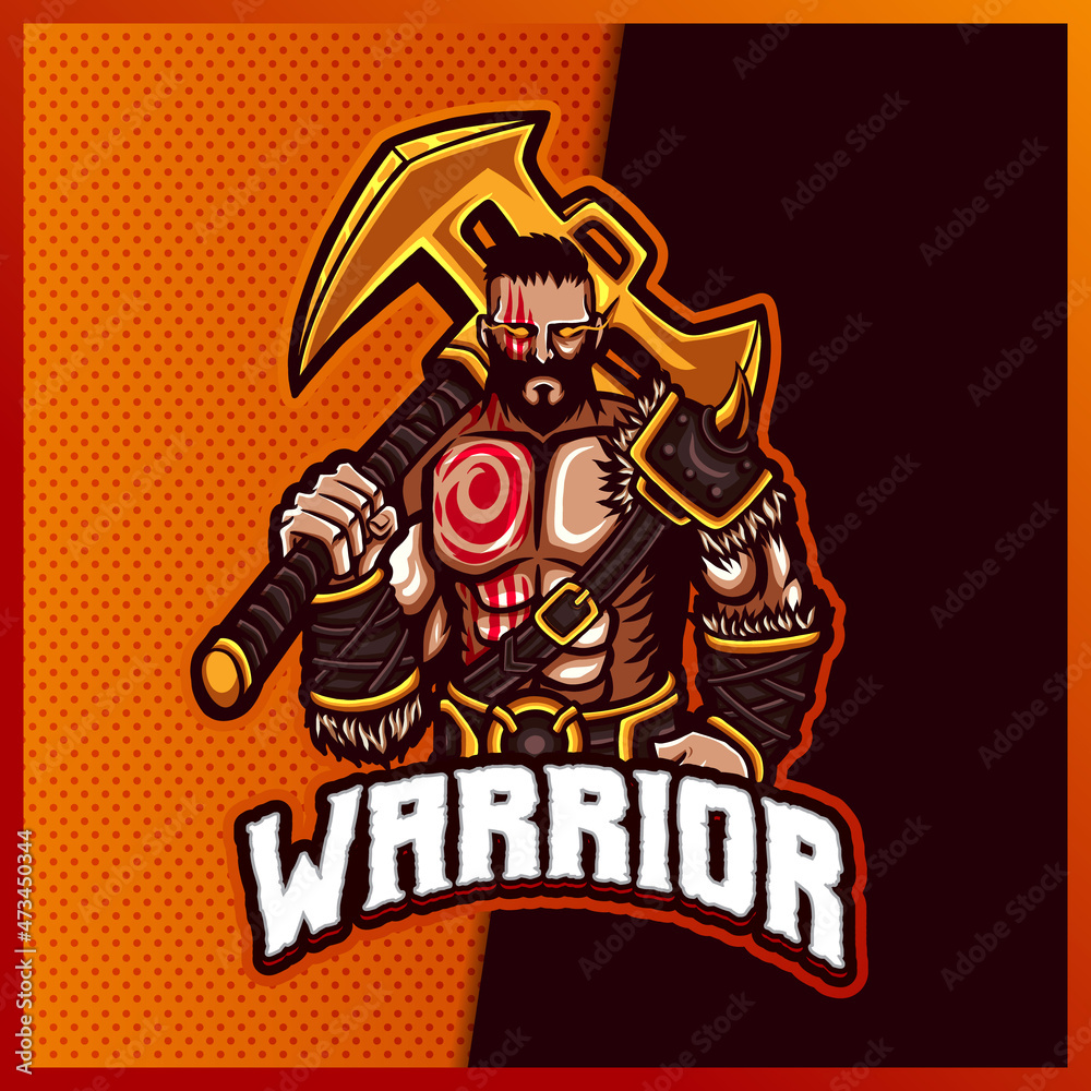Viking Gladiator Warrior mascot esport logo design illustrations vector template, Roman Knight logo for team game streamer banner, full color cartoon style