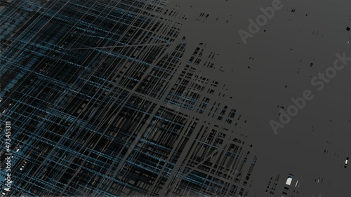 3d rendering metallic illustration background. Digital sketch on colorful wall. Abstract fractal background with various color lines and strips. Microchip, cyber futuristic, data center.