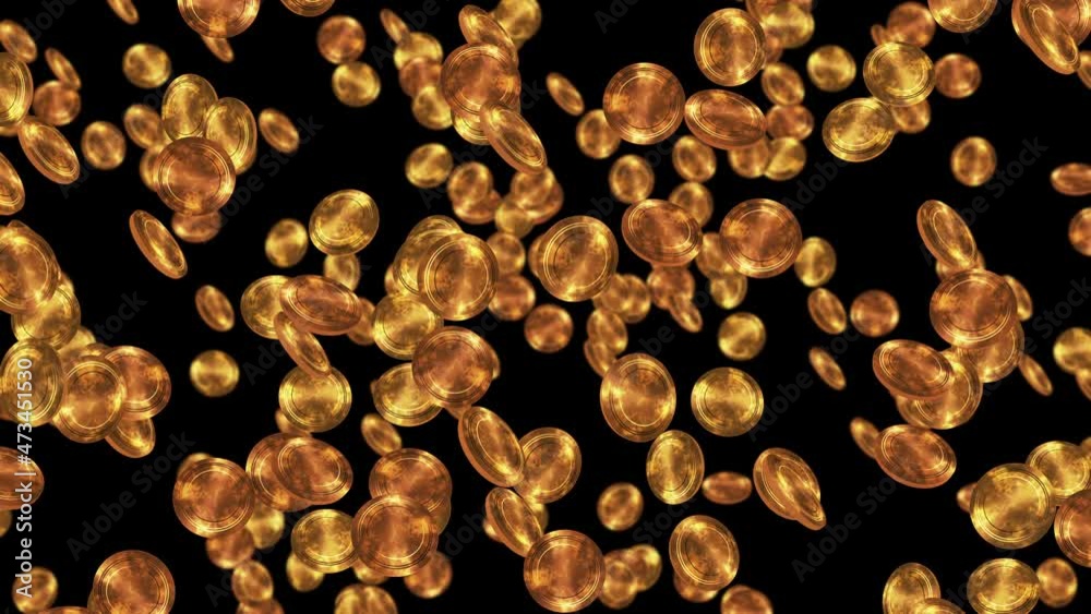 Golden antique coins floating in air on black background. Gold coin in treasure. Business growth concept. Loop animation. Golden antique coins floating in air on black background. Gold coin in treasure. Business growth concept. Loop animation.