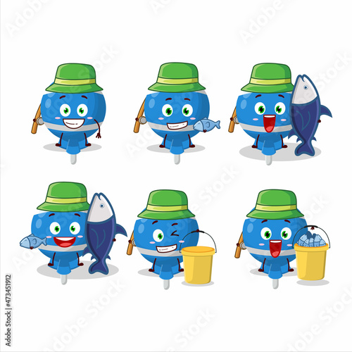 A fisherman blue lolipop wrapped cartoon picture catch a big fish