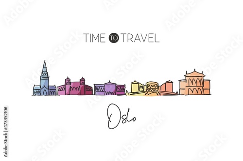 Photography Single continuous line drawing of Oslo skyline Norway