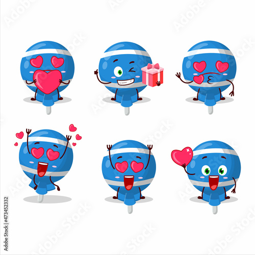 Blue lolipop wrapped cartoon character with love cute emoticon