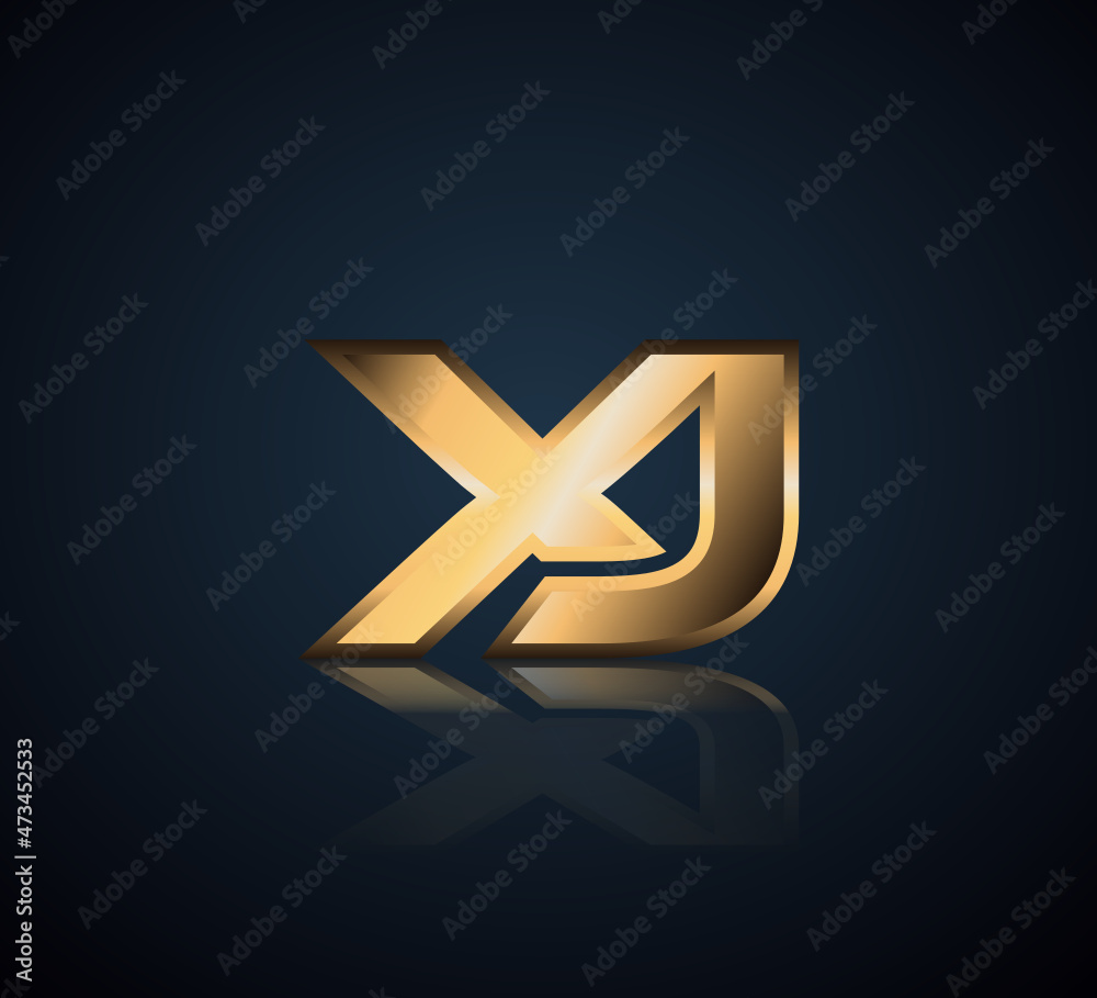 Modern Initial logo 2 letters Gold simple in Dark Background with Shadow Reflection XJ Modern Initial logo 2 letters Gold simple in Dark Background with Shadow Reflection XJ