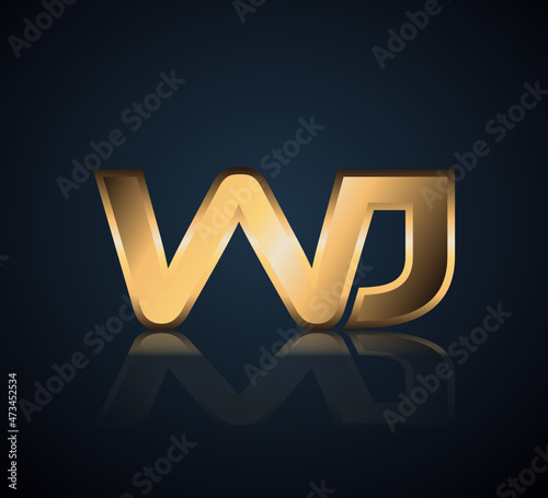 Modern Initial logo 2 letters Gold simple in Dark Background with Shadow Reflection WJ