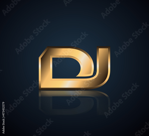 Modern Initial logo 2 letters Gold simple in Dark Background with Shadow Reflection DJ