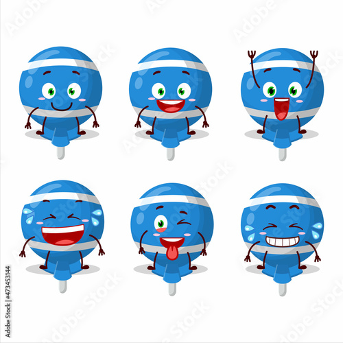 Cartoon character of blue lolipop wrapped with smile expression