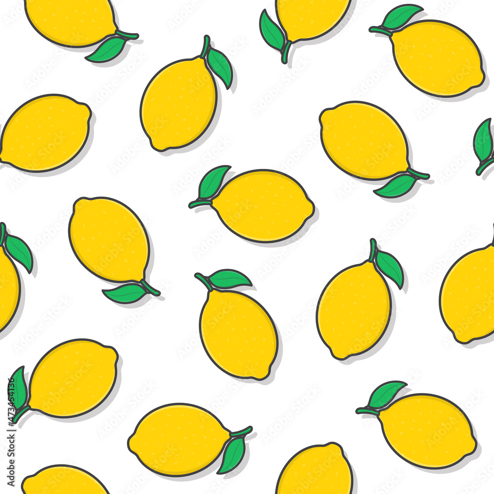 Lemon Fruit Seamless Pattern On A White Background. Fresh Lemon Icon Vector Illustration