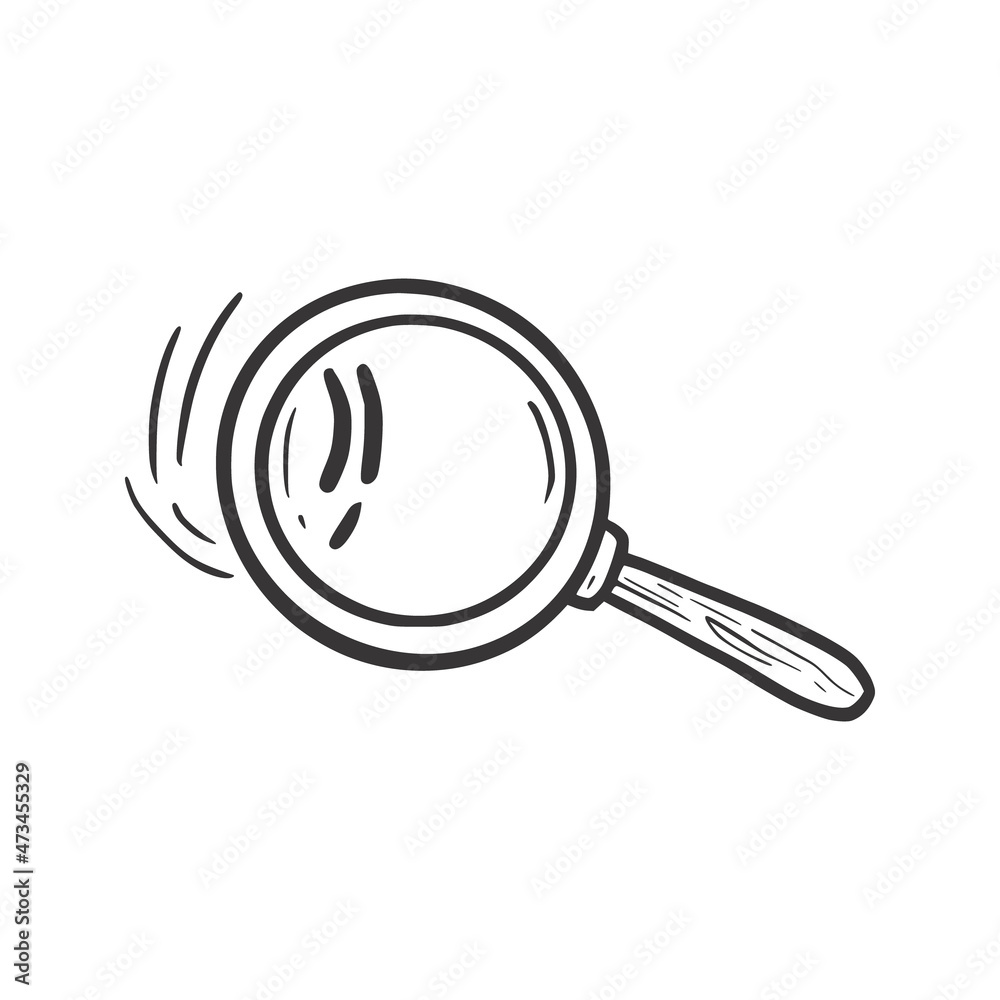 Magnifier glass icon with fingerprint. Hand drawn doodle sketch style. Drawing line simple criminal magnifier. Isolated vector illustration. Magnifier glass icon with fingerprint. Hand drawn doodle sketch style. Drawing line simple criminal magnifier. Isolated vector illustration.