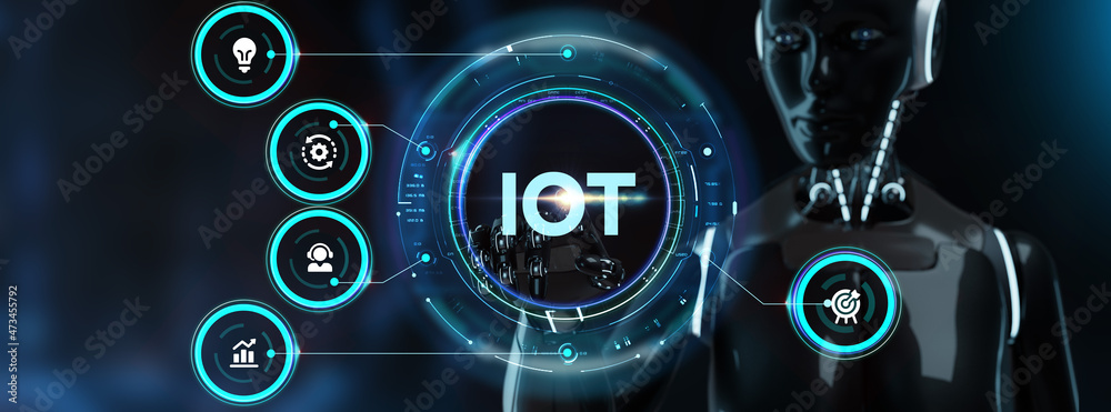 Internet of things - IOT concept. Businessman offer IOT products and solutions.3d render