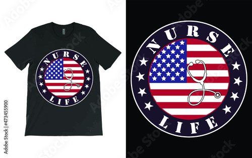 USA Flag Nurse T-Shirt Vector, Leopard Nurse Life Shirt, RN Shirts, Nurse Week, Nursing Shirt, Nursing School Tee