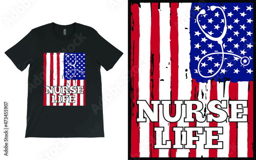 USA Flag Nurse T-Shirt Vector, Leopard Nurse Life Shirt, RN Shirts, Nurse Week, Nursing Shirt, Nursing School Tee
