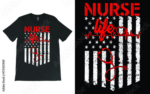 USA Flag Nurse T-Shirt Vector, Leopard Nurse Life Shirt, RN Shirts, Nurse Week, Nursing Shirt, Nursing School Tee