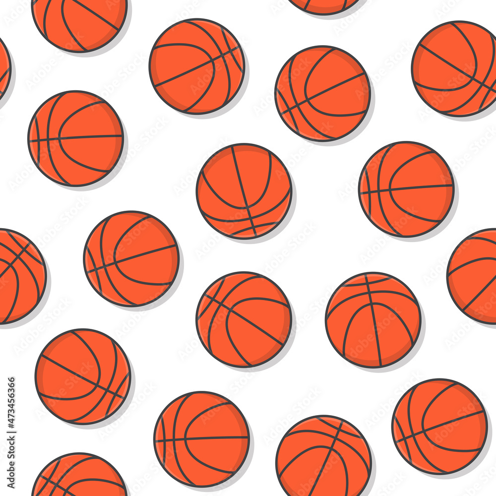 Basketball Seamless Pattern On A White Background. Basketball Icon Vector Illustration