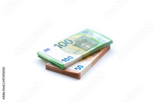 Cash euro bills on white background
