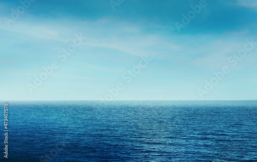 BLUE SEA WATER and blue sky real maritime, beautiful seascape empty ocean