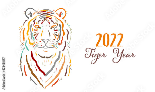 Tiger, animal character. Symbol of 2022 New Year. Design Template for Christm...