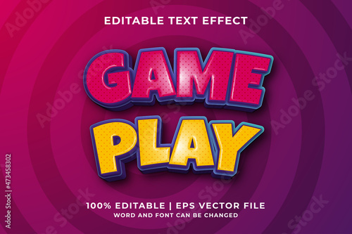 Editable text effect - Game Play 3d template style premium vector
