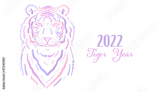 Tiger, animal character. Symbol of 2022 New Year. Design Template for Christm...