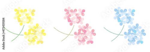 シンプルな花のイラスト　菜の花　黄色　ピンク　青色