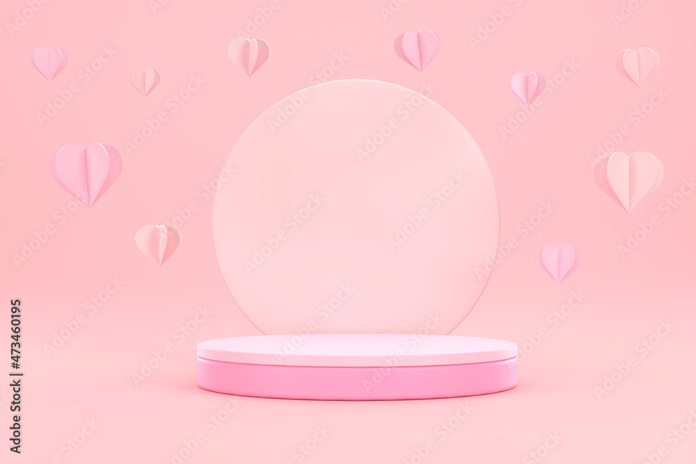 Pink podium and pink heart on pink background. Business concept showcase. Pink podium and pink heart on pink background. Business concept showcase.