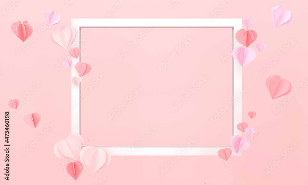 paper heart and  frame with pink background. Valentine's day concept.