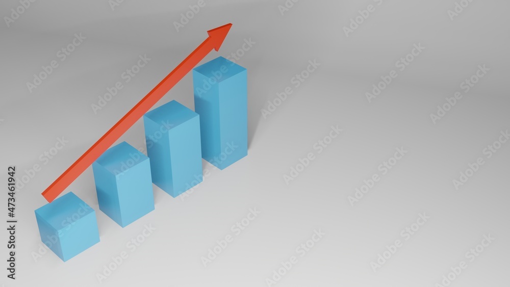 3D Three Dimensional Illustration of Rising Bar Chart in Blue Color with Red Arrow Direction with Negative Space. Perfect For Business Presentation Template Illustrations 3D Three Dimensional Illustration of Rising Bar Chart in Blue Color with Red Arrow Direction with Negative Space. Perfect For Business Presentation Template Illustrations