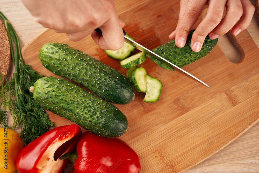 Ingredients slicing salad in the kitchen vitamins view from above Ingredients slicing salad in the kitchen vitamins view from above