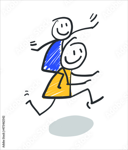 Stick figure people, working life, daily life. Freehand drawing. Vector illustration. Isolated on white background.