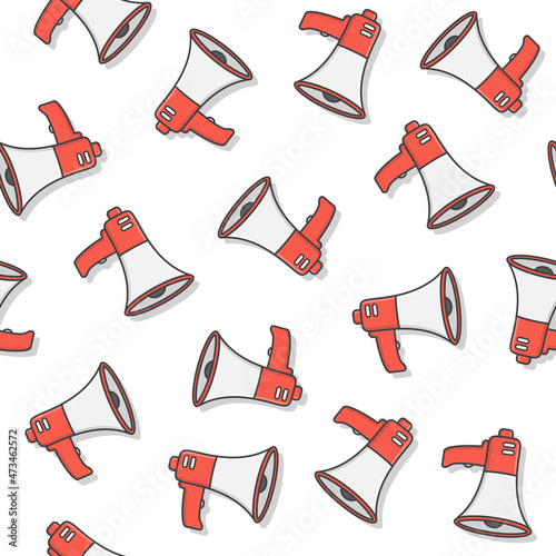 Megaphone Seamless Pattern On A White Background. Speaker Toa Megaphone Icon Vector Illustration