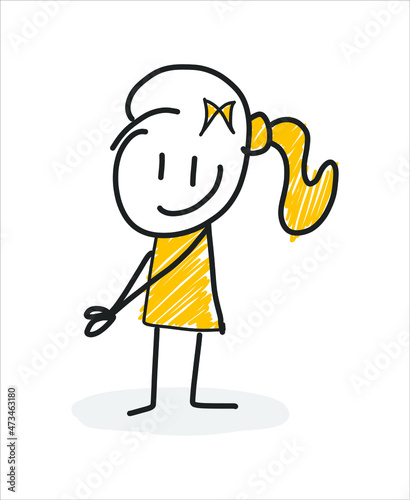 Stick figure people, working life, daily life. Freehand drawing. Vector illustration. Isolated on white background.
