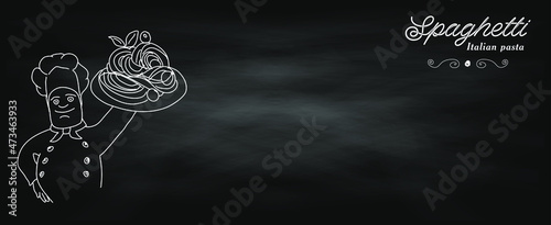 Italian spaghetti. Food menu design. Design element for poster, menu, flyer, banner, menu, package. Vector.