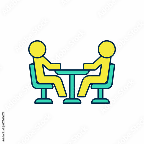 Filled outline Meeting icon isolated on white background. Business team meeting, discussion concept, analysis, content strategy. Presentation conference. Vector