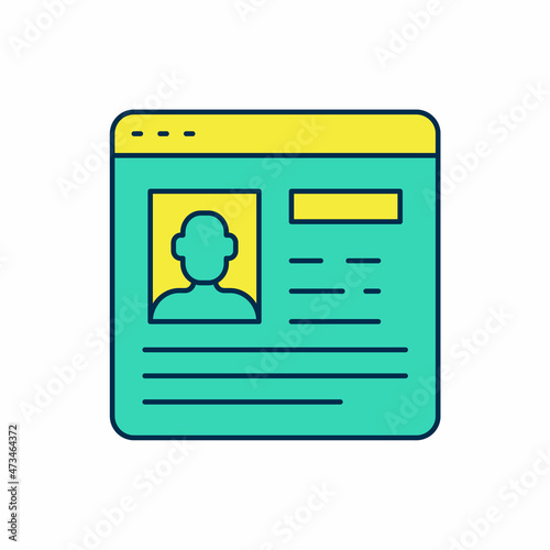 Filled outline Resume icon isolated on white background. CV application. Searching professional staff. Analyzing personnel resume. Vector