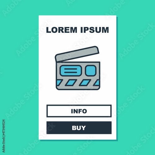 Filled outline Movie clapper icon isolated on turquoise background. Film clapper board. Clapperboard sign. Cinema production or media industry. Vector