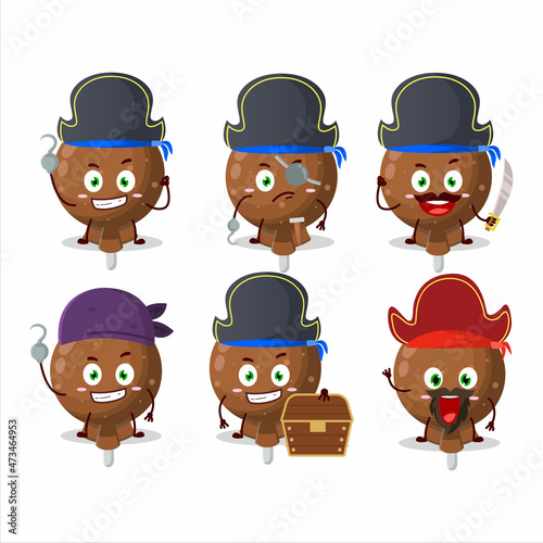 Cartoon character of orange lolipop wrapped with various pirates emoticons