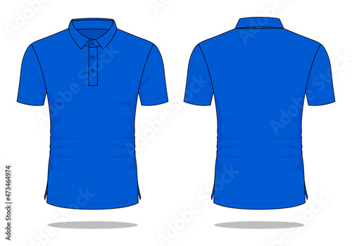 Blank blue short sleeve polo shirt with shirt collar template vector on white background. Front and back view.