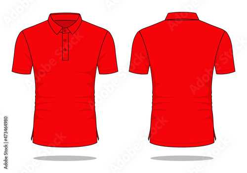 Blank red short sleeve polo shirt with shirt collar template vector on white background. Front and back view.