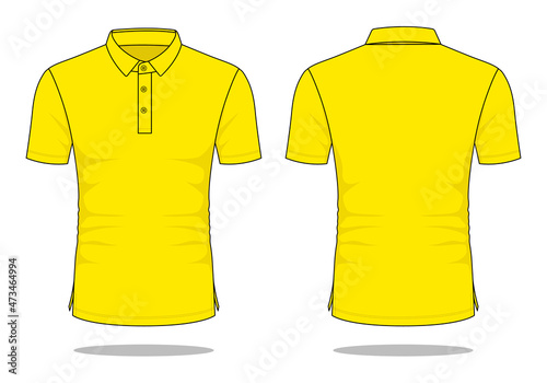 Blank yellow short sleeve polo shirt with shirt collar template vector on white background. Front and back view.