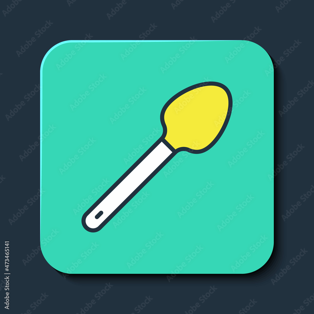 Filled outline Teaspoon icon isolated on blue background. Cooking utensil. Cutlery sign. Turquoise square button. Vector