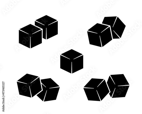 Sugar or ice cubes, silhouette icons set. Black isolated vector pictogram on white background