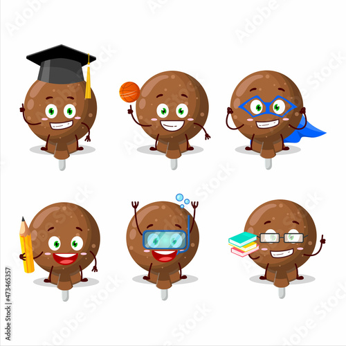 School student of orange lolipop wrapped cartoon character with various expressions