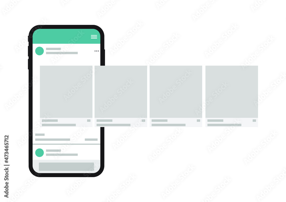 New generation smartphone with interface carousel post on social network. Social media design concept. Modern flat style. Vector. New generation smartphone with interface carousel post on social network. Social media design concept. Modern flat style. Vector.