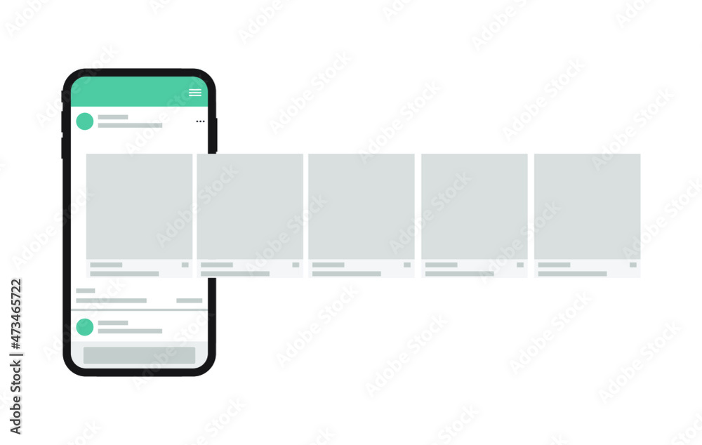 New generation smartphone with interface carousel post on social network. Social media design concept. Modern flat style. Vector. New generation smartphone with interface carousel post on social network. Social media design concept. Modern flat style. Vector.