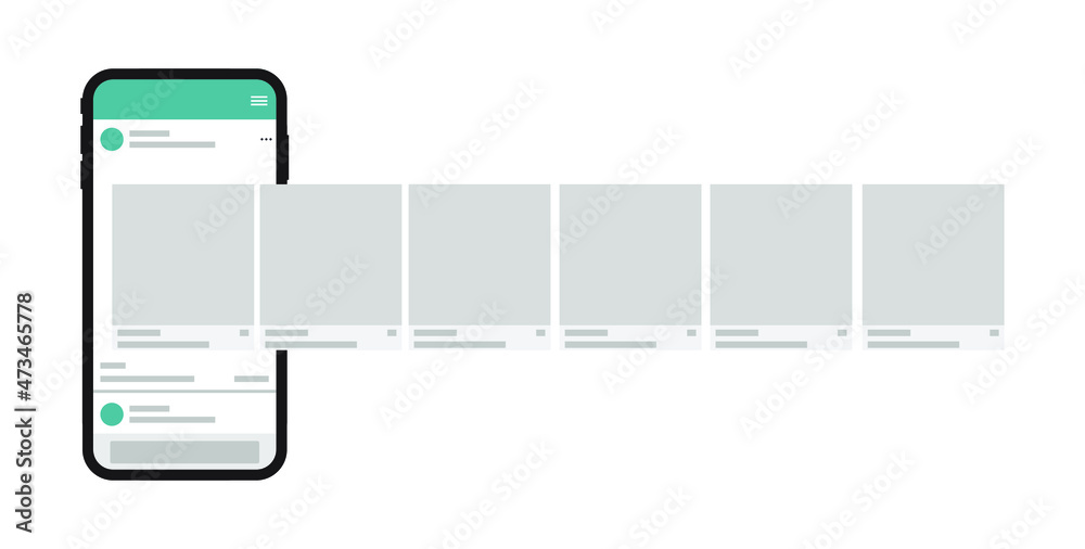 New generation smartphone with interface carousel post on social network. Social media design concept. Modern flat style. Vector. New generation smartphone with interface carousel post on social network. Social media design concept. Modern flat style. Vector.
