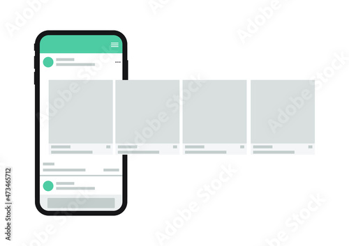 New generation smartphone with interface carousel post on social network. Social media design concept. Modern flat style. Vector.