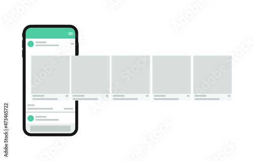 New generation smartphone with interface carousel post on social network. Social media design concept. Modern flat style. Vector.